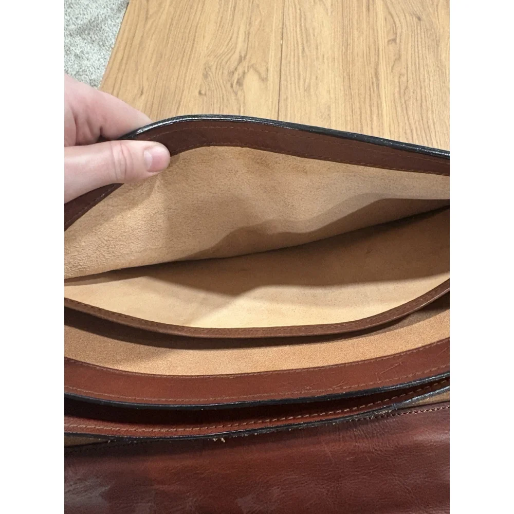 Vintage Full Grain Leather Briefcase Messenger Bag 16x12 Brown – Made in USA Zip